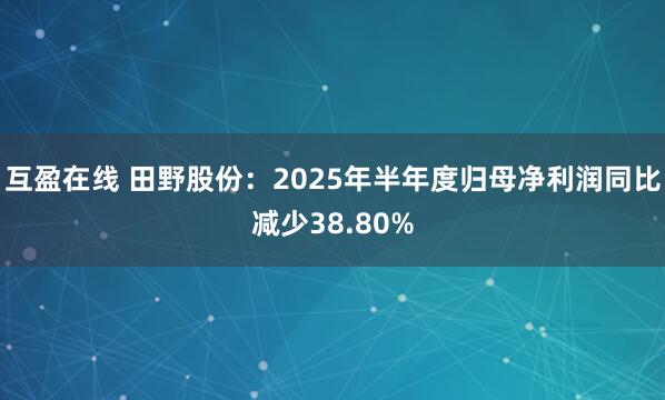 互盈在线 田野股份：2025年半年度归母净利润同比减少38.80%