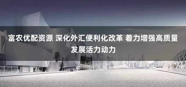 富农优配资源 深化外汇便利化改革 着力增强高质量发展活力动力